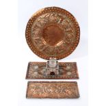 Early 20th century Newlyn School style embossed copper circular plaque, 28cm diameter,