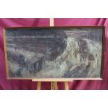 1960s English School oil on board - Waterloo Station, inscribed verso and dated 1962, framed,