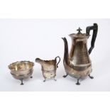 1920s silver three piece coffee set - comprising coffee pot of baluster form,