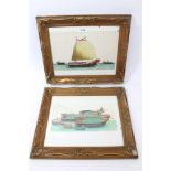 Pair of 19th century Chinese watercolours on rice paper depicting scenes of Chinese Junks and