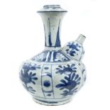 17th century Chinese blue and white porcelain Kendi with painted segmented floral decoration,