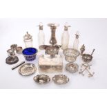 Selection of miscellaneous silver - including a vase, pair pierced dishes, pair knife rests,