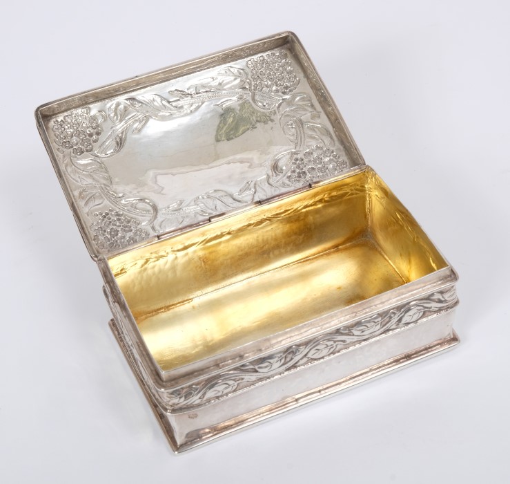 Edwardian silver box of rectangular form, by Ramsden & Carr, with band of raised foliate decoration, - Image 3 of 3