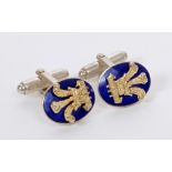 HRH Prince Charles Prince of Wales - pair of presentation gold, enamel and silver cufflinks,