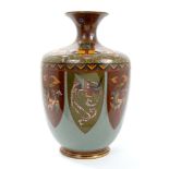 Good Japanese cloisonné vase of bulbous baluster form, with narrow neck and everted rim,