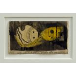 *Keith Vaughan (1912 - 1977), pen, ink and wash - Yellow Fish pursued, in glazed frame, 7cm x 12cm.
