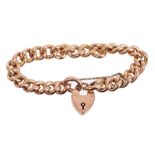 Edwardian 9ct rose gold bracelet with hollow curb links alternating with textured and plain