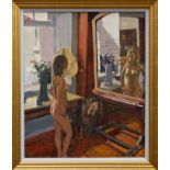 *Ken Howard (b. 1932), oil on canvas - Nude in the Studio, signed, in gilt frame, 60cm x 50cm.