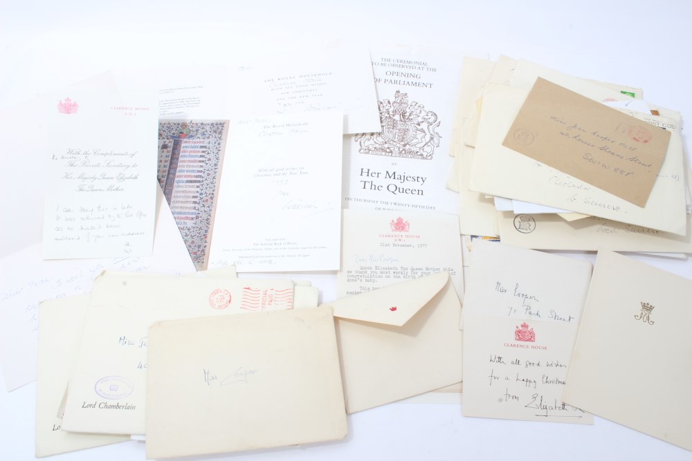 HM Queen Elizabeth The Queen Mother - handwritten Christmas gift card on Clarence House headed