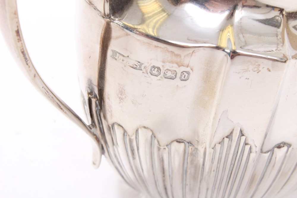 Victorian silver three piece tea set - comprising teapot of panelled form, - Image 7 of 9