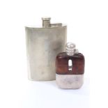 1930s silver plated spirit flask with engine-turned decoration and hinged bayonet fitting cover,