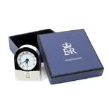 HM Queen Elizabeth II - presentation carriage clock with silver plated arched top case,