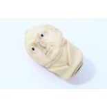 19th century carved ivory cane top in the form of a gentleman's head,