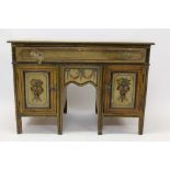 Antique painted pine kneehole dressing table with frieze drawer and commode drawer flanked by