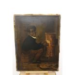 19th century American School oil on canvas laid on board - interior scene with a seated black boy