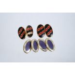 Twio pairs of 9ct gold and enamel oval cufflinks CONDITION REPORT Purple and cream