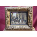 19th century French School oil on panel - a wedding scene, label verso, in gilt frame,