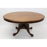 Victorian mahogany oval breakfast table with oval moulded tilt-top on lobed column and cabriole