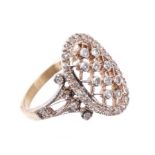 Edwardian-style diamond ring, the oval plaque with an openwork lattice design,