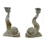 Pair of antique cast lead dolphin-form fountains,