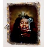 *Dennis Morris, contemporary mixed media and cigarette papers print - Bob Marley, Burnt,
