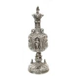 Unusual 19th century white metal flask of baluster form,