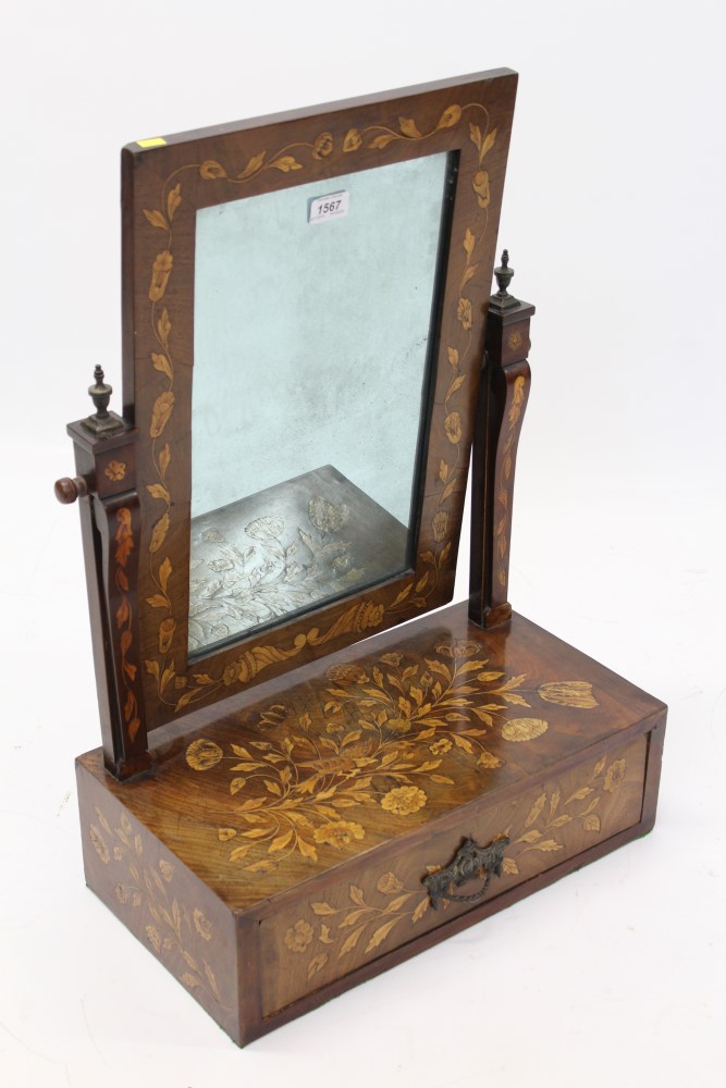 Early 19th century Dutch mahogany and floral marquetry toilet mirror with rectangular hinged mirror