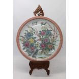 Very large 20th century Chinese porcelain charger with painted floral decoration and Chinese verse,