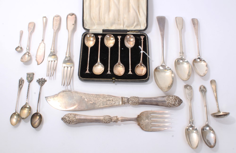 Selection of Georgian and later miscellaneous silver flatware - including spoons, forks,
