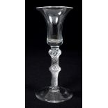 Mid-18th century wine glass with waisted trumpet-shaped bowl and double-knopped air-twist stem on