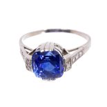 Fine Art Deco natural sapphire and diamond ring,