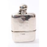 George V silver spirit flask of shaped rectangular form,