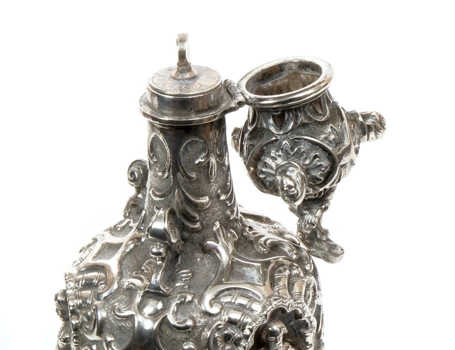 Unusual 19th century white metal flask of baluster form, - Image 2 of 2