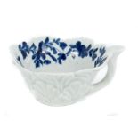 Mid-18th century Worcester blue and white leaf moulded butter boat, circa 1755,