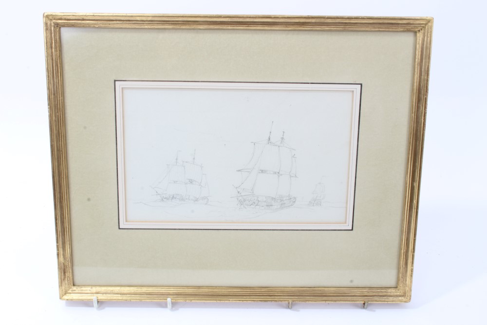 Attributed to Edward Duncan (1803 - 1882), pencil and wash sketch of a Continental fishing boat, - Image 3 of 8