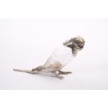Victorian silver mounted scent bottle in the form of a budgerigar,