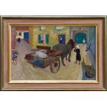 *Ruth Burden (1925 - 2011), oil on canvas - Donkey Cart, Brittany, signed and titled verso, framed,