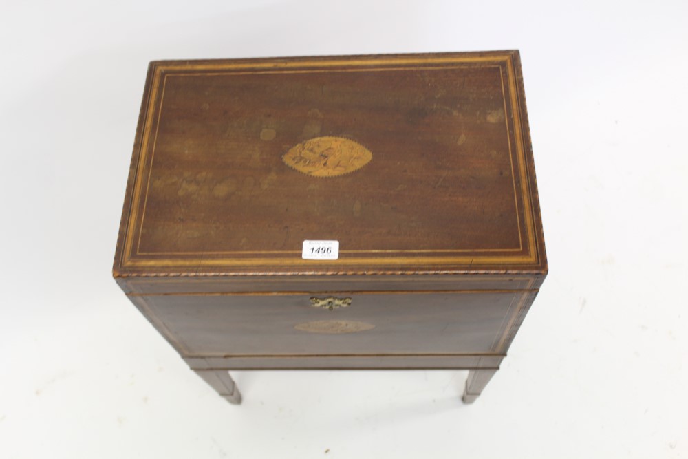 Early 19th century mahogany satinwood crossbanded and patera inlaid cellarette, square form, - Image 3 of 3