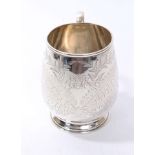 Victorian silver christening mug of baluster form, with engraved fern leaf decoration,