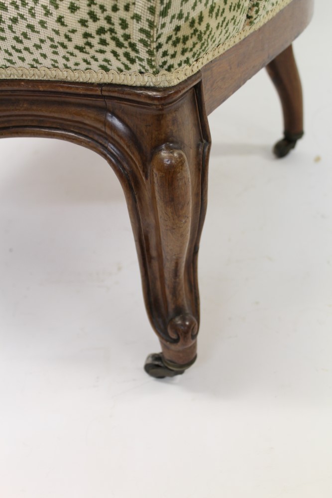 Victorian rosewood tub chair with cream and green print upholstery, - Image 3 of 5