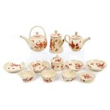 Unusual late 18th century creamware miniature 'toy' part tea service with red painted floral