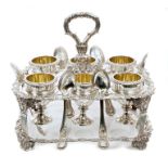Fine quality George IV silver egg cup stand of rectangular form,