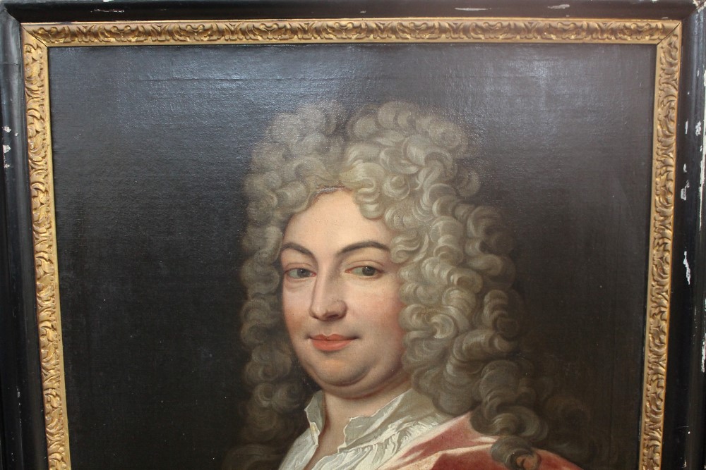 Pair early 18th century English School oils on canvas - portraits of Anthony and Elizabeth Crofts, - Image 7 of 9