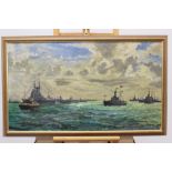 Attributed to Francis Russell Flint (1915 - 1977), oil on canvas - A Naval Review, framed,