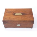 19th century oak box with engraved brass plaque - 'The Oak of this case was 656 years under Old