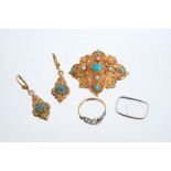 Early Victorian gold turquoise and see pearl brooch of quatrefoil design together with a similar