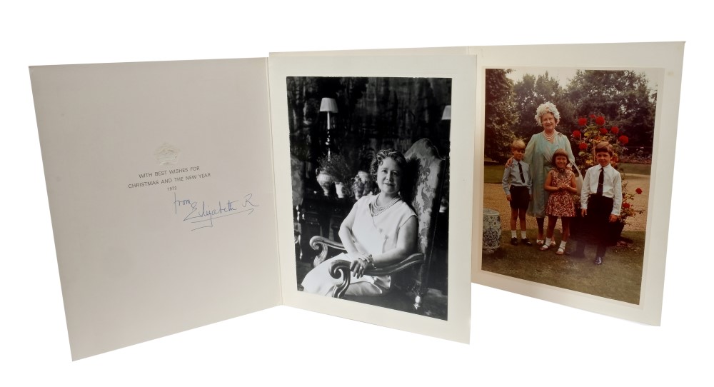 HM Queen Elizabeth The Queen Mother - two signed Christmas cards for 1971 and 1972,