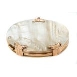 Fine Georgian gold mounted folding pocket magnifier between two mother of pearl oval discs with