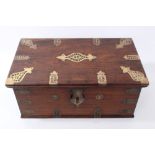 Anglo-Indian hardwood and brass mounted box with elaborate pierced mounts and flanking drop-handles,