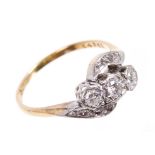 1930s diamond three-stone ring with three brilliant cut diamonds in platinum illusion setting of